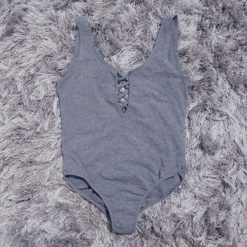 Gray classic soft bodysuit with low back